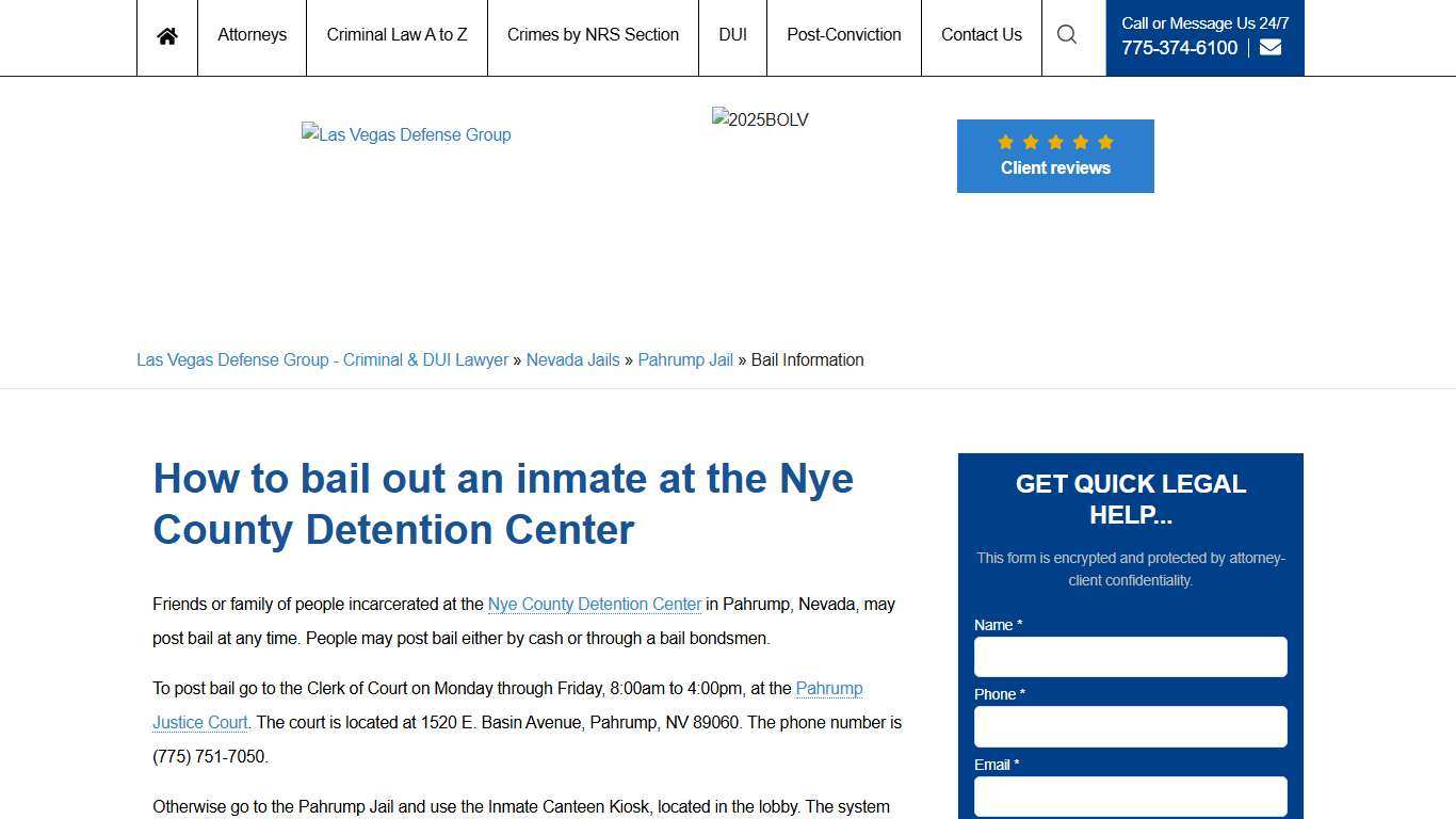 How to bail out an inmate at the Nye County Detention Center